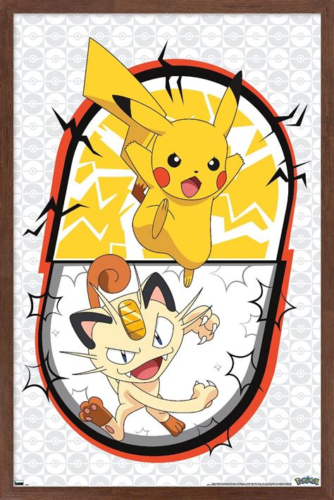 Pokemon Pikachu Meowth Battle Wall Poster 22375 X 34 Framed