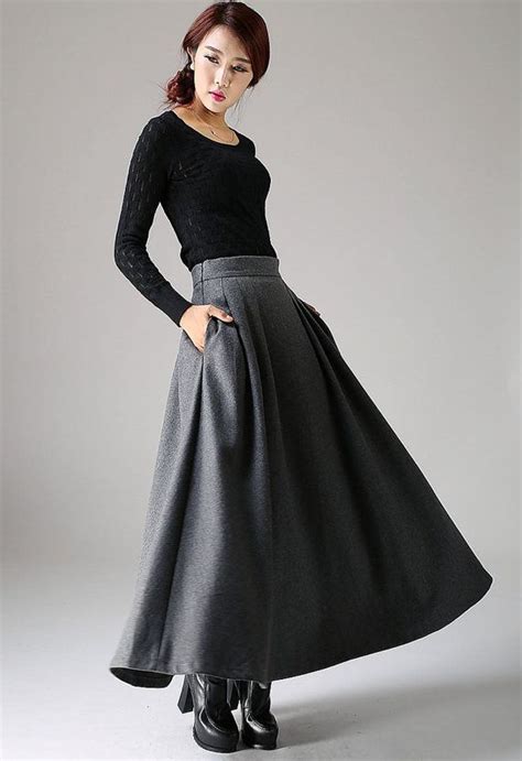 Wool Skirt A Line Maxi Skirt Winter Skirt Women Long Wool Etsy Long