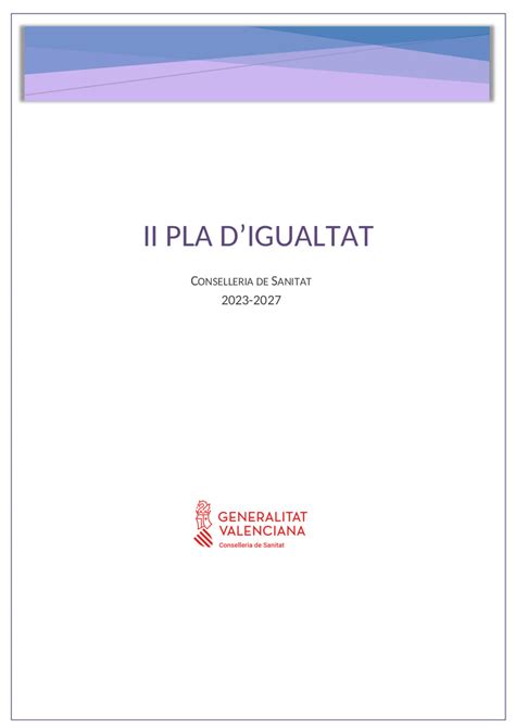 Pla D Igualtat Unitat D Igualtat Conselleria De Sanitat