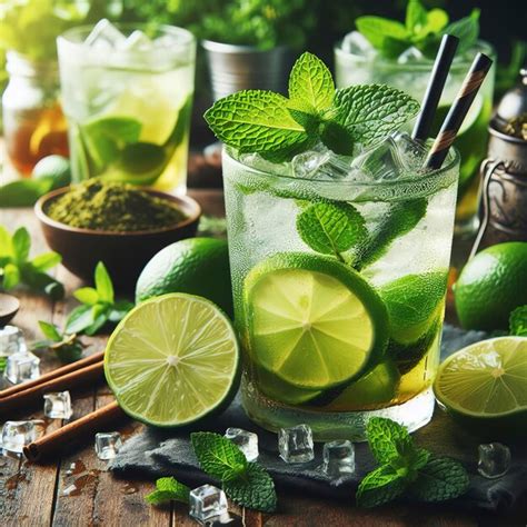 Premium Photo Iced Green Tea With Lime And Fresh Mint