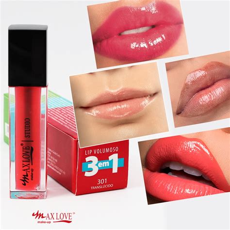 Gloss Lip Volumoso Max Love Make Up 3 Em 1 Vitamina E Ácido Hialurônico