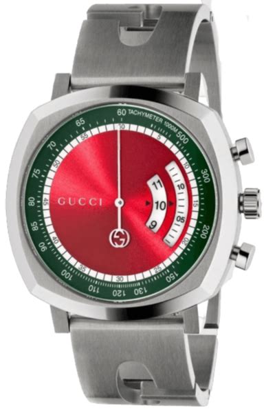 Gucci Grip Quartz Chronograph Red Dial Silver Steel Strap Watch For Men