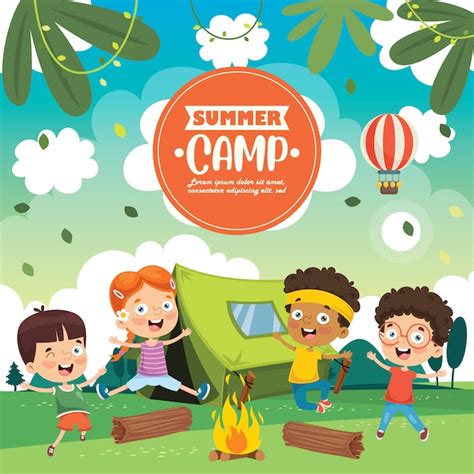 Niños Exploradores En La Ilustración Del Campamento Vector Premium