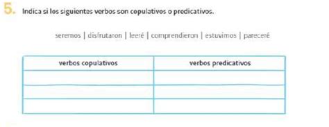 5 Indica Si Los Siguientes Verbos Son Copulativos O Predicativos