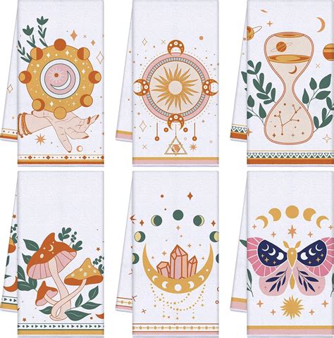 Redbaker Pcs Boho Kitchen Towels Astrology Dish Towel Star Mushroom