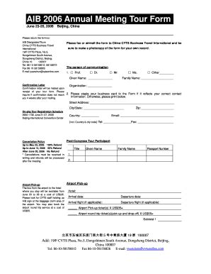 Fillable Online Aib Msu AIB 2006 Annual Meeting Tour Form Academy Of