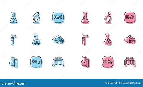 Set Line Test Tube Sulfur Dioxide So2 With Toxic Liquid Radioactive