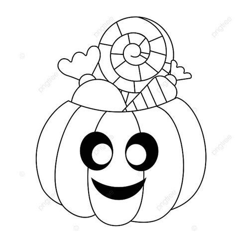 Monochromatic Illustration Of Pumpkin And Candy Linear Pumpkin Outline