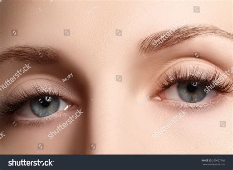 Macro Shot Of Womans Beautiful Eye With Extremely Long Eyelashes Sexy View Sensual Look