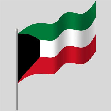 Waved Kuwait flag. Kuwait flag on flagpole. Vector emblem of Kuwait ...