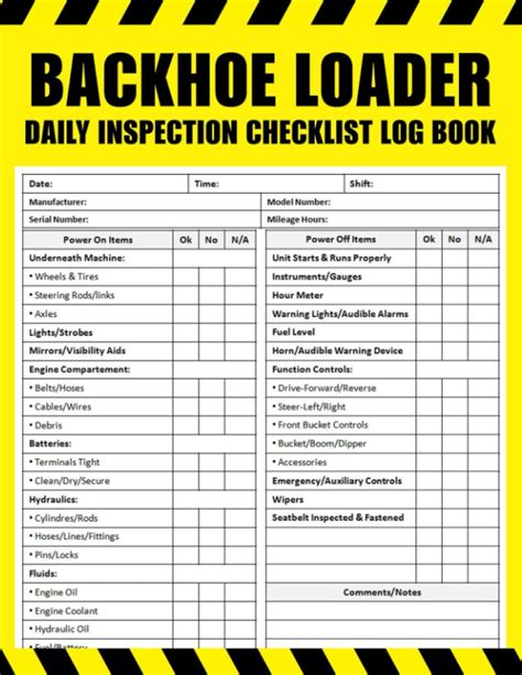 Buy Backhoe Loader Daily Inspection Checklist Log Book Backhoe Loader