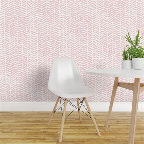 Peel And Stick Wallpaper 2ft Wide White Pink Herringbone Chevron Girl Nursery Custom Removable