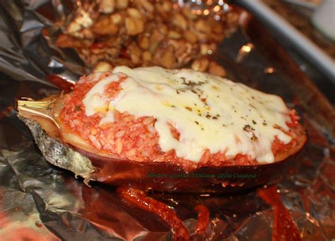 Baked Stuffed Eggplant Boats Recipe What S Cookin Italian Style Cuisine