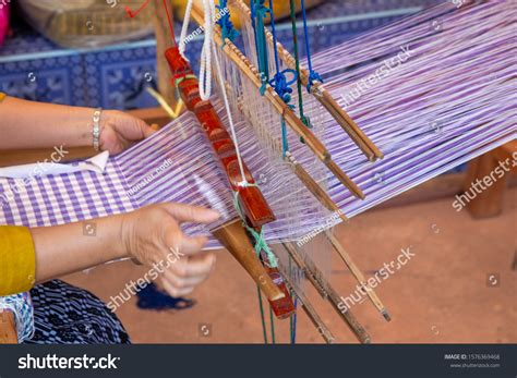 Cotton Weaving Woman Hand Weaving Cotton Stock Photo 1576369468