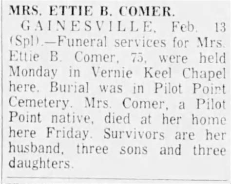 Obituary For Ettie B Comer Aged 75 ™