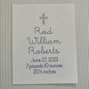 Cross Custom Embroidered Birth Announcement Wall Art Etsy