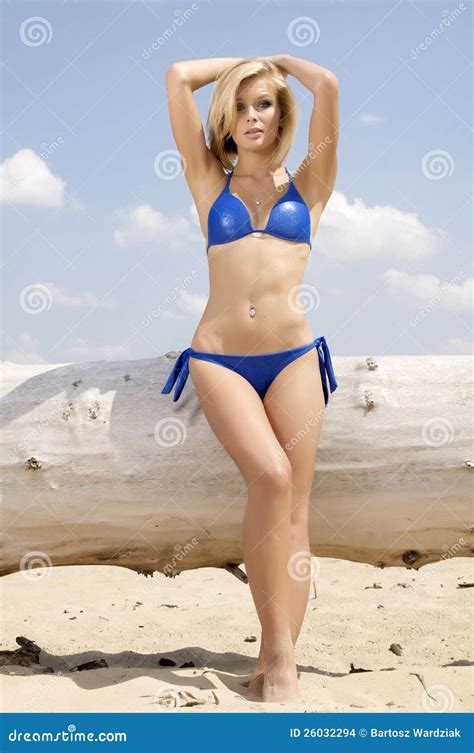 Beautiful Blonde Woman In Blue Bikini Stock Photo Image Of Nature