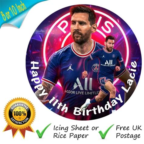 Lionel Messi Psg Cake Topper Personalised Edible Round Football Topper £3 25 Picclick Uk