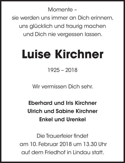 Traueranzeigen Von Luise Kirchner Abschied Nehmen De