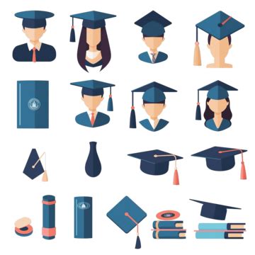 School Graduation Ceremony Flat Color Set Cartoon Flat Design Set