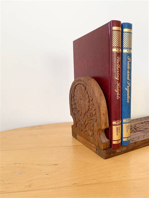 Wooden Bookend Vintage Hand Carved Adjustable Teak Wood Bookend Wood