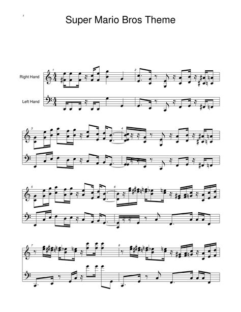 Partitura Para Piano Super Mario Bros Super Mario Bros Las Notas