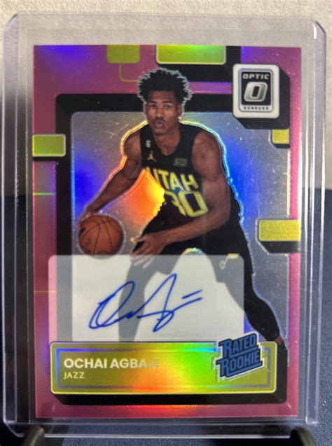 2022 23 Donruss Optic Ochai Agbaji Pink Holo Rated Rookie On Card Auto