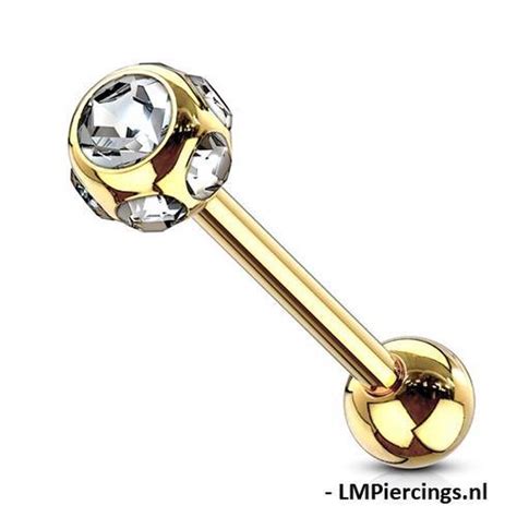 Piercing 5 Steentjes Wit Gold Plated Bol