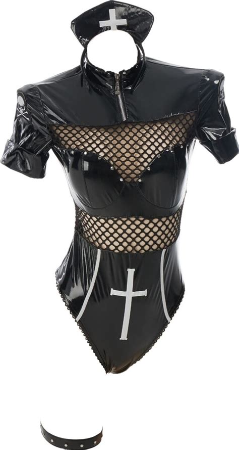 Meowcos Bodysuit For Women Sexy Nurse Uniform Gothic Lingerie Set Mesh