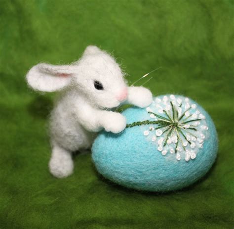 Needle Felted Miniature Sculpture Hare With Egg Rabbit Etsy