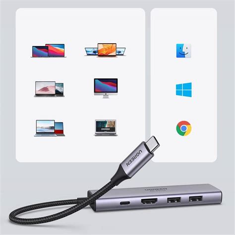 Adapter 5 In 1 UGREEN CM511 Hub USB C To 2x USB HDMI USB C TF SD