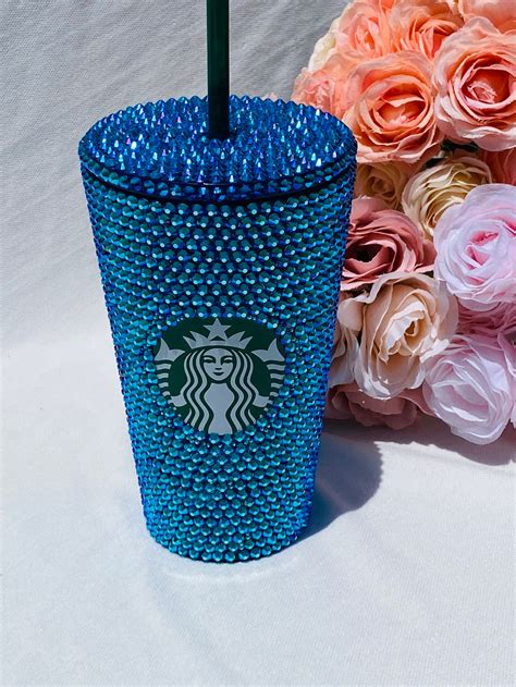 Bling Starbucks Cup Teal Rhinestone Grande Starbucks Tumbler Etsy