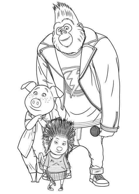 Ash Rosita And Johnny From Sing Coloring Page Free Printable