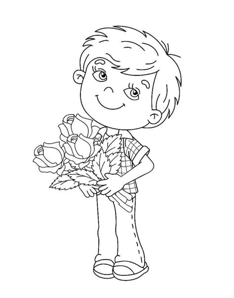 Coloriage Gar On Et Bouquet De Fleurs T L Charger Et Imprimer Gratuit