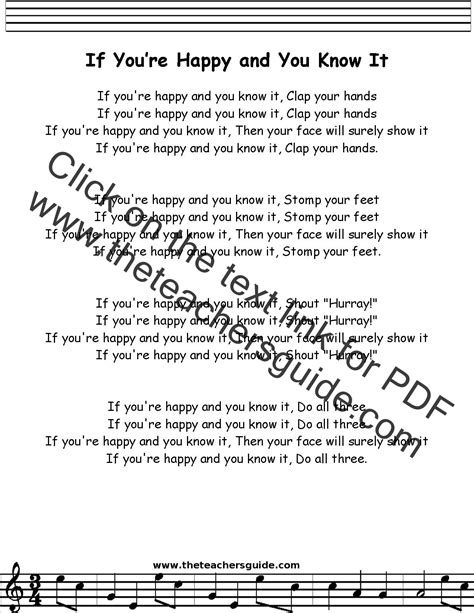 If You're Happy and You Know It Lyrics, Printout, MIDI, and Video