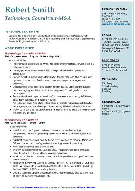 Technology Consultant Resume Samples Qwikresume