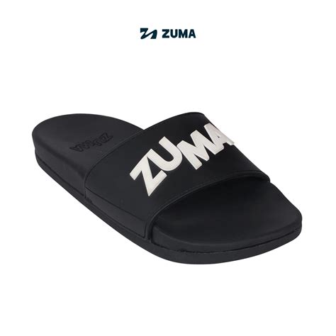 Zuma Men Slide 6 Black White Sandal Slop Pria Karet Slip On Polos