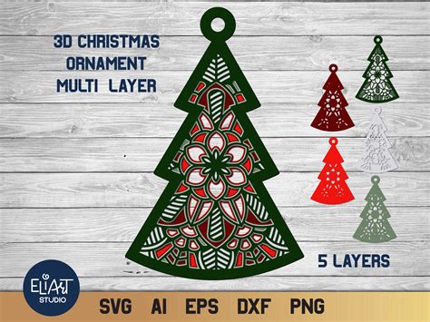 3D Layered Christmas Tree SVG Christmas Ornaments SVG 5 Etsy