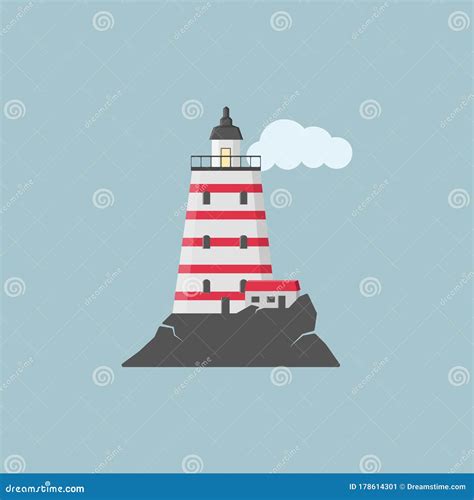 Sea Beacons Coast Lighthouse With Searchlight Beam Cartoon Navigation