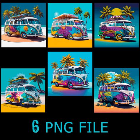 Mini Bus Vw On The Beach Vector Digital File 6 Png Files Sub Inspire