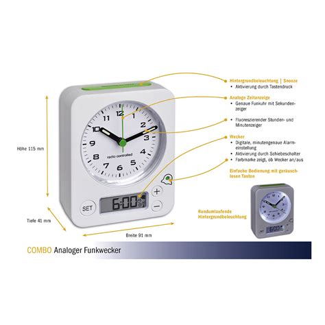 Analoger Funk Wecker Mit Digitaler Alarmeinstellung COMBO TFA Dostmann