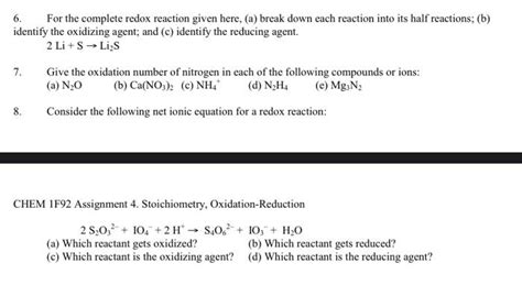 Solved 6. For the complete redox reaction given here, (a) | Chegg.com 