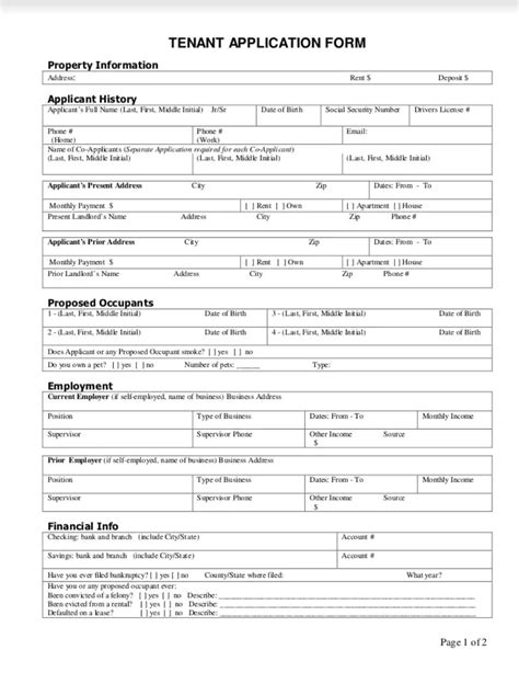 Fillable Tenant Application Form