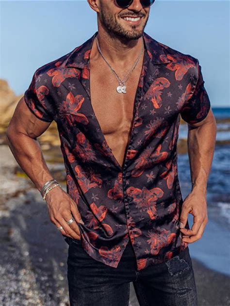 Herren Hemd Hawaiihemd Sommerhemd Graphic Aloha Umlegekragen Schwarz