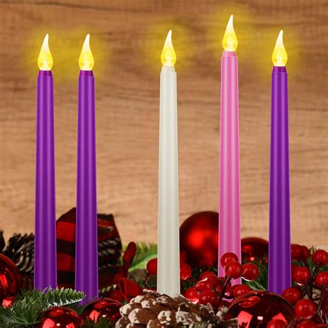 5 Piece Flameless Advent Candle Advent Candle Led Advent Taper Candles For Christmas Advent