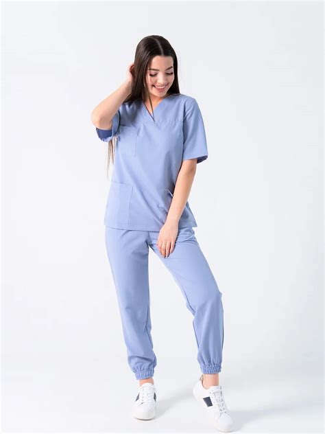 Sky Blue Medical Pantsuit With A V Neck Blouse Hospital Uniforms Nurse