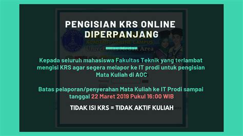 Perpanjangan Pesngisian Krs Online Program Studi Teknik Informatika