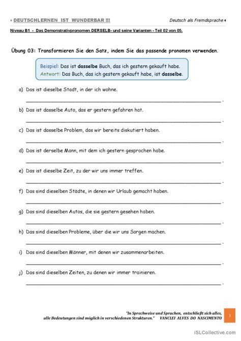 B Das Demonstrativpronomen Dersel Deutsch Daf Arbeitsbl Tter Pdf Doc