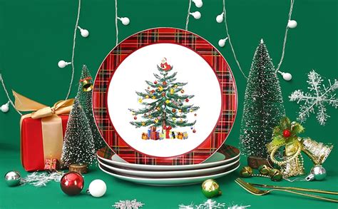 Homlouue Christmas Tree Dinner Plates Christmas Plates Set Of 4 Ceramic Christmas