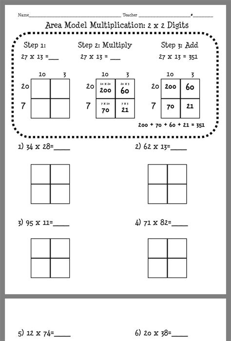 Free Area Model Multiplication Worksheets